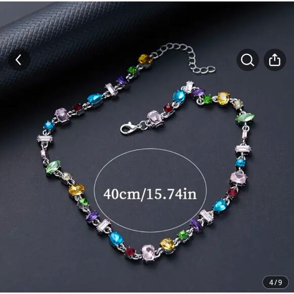 EXQUISITE MULTI-COLOR STONE, RANDOM SHAPE STERLING SILVERPLATE NECKLACE! - Picture 1 of 6